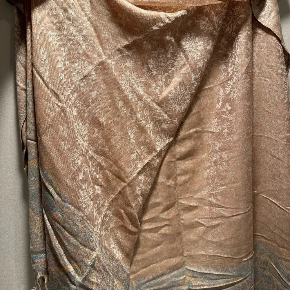 Elegant Shawl in Floral Cream on Cream - Versatile Wrap, Scarf, Veil Soft Rayon